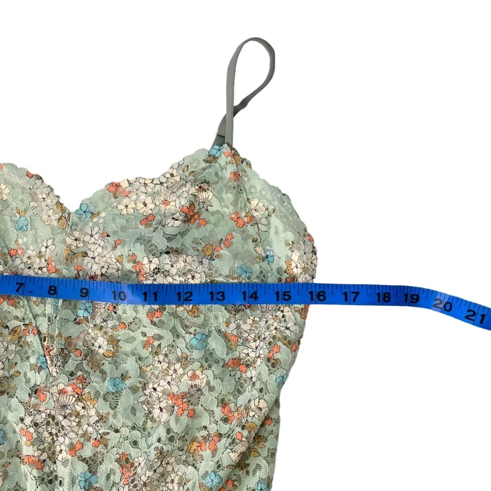 Victoria's Secret Romper Size Small Green Lace Floral Lingerie Semi Sheer